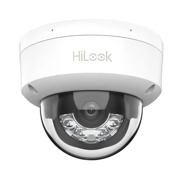 Camera supraveghere IP Dome cu iluminare duala Hikvision HiLook IPC-D120HA-LU, 2 MP, IR/lumina alba 30 m, 2.8 mm, microfon, detectare miscare, PoE