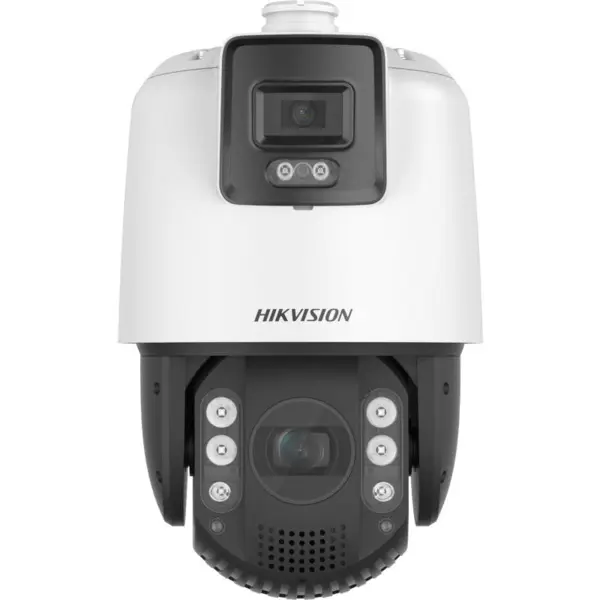 Camera supraveghere IP Hikvision TandemVu Speed Dome 4MP + 4MP, IR 200m, lumina alba 30m, lentila fixa 4mm + varifocala 5.9-188.8mm, zoom optic 32x, alarma audio-vizuala, Hi-PoE, microSD 256GB - DS-2SE7C432MW-AEB(14F1)(P3)