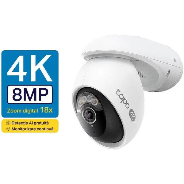 Camera supraveghere IP WiFi TP-Link Tapo C560WS, 4K 8MP, IR 30m, Pan/Tilt 360, lentila fixa 4mm, microfon, sirena, WiFi 6, Ethernet, microSD 512GB, IP66