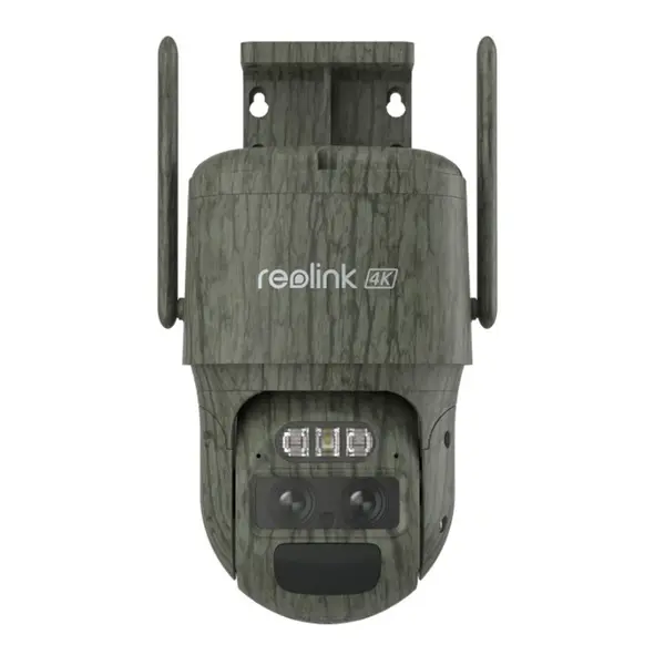 Camera supraveghere rotativa 4G PTZ cu lentila duala Reolink TrackMix LTE G770-CAMO, 8 MP, 2.8 mm, 8 mm, IR 30 m, microfon si difuzor, night vision color, PIR, acumulator 5100 mAh, slot card, zoom hibrid 6x, auto tracking