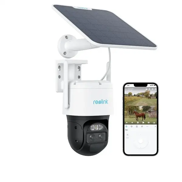 Camera supraveghere rotativa GSM 4G PTZ cu panou solar Reolink TrackMix LTE G770+SOLAR, 8 MP, 2.8 - 8 mm, IR 30 m, dual band, microfon si difuzor, acumulator 5100 mAh, slot card, zoom hibrid 6x, auto tracking