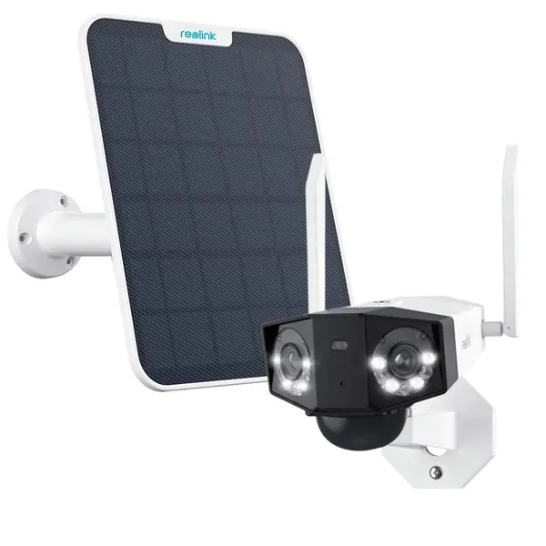 Camera supraveghere wireless GSM 4G cu panou solar Reolink Duo 2 G750+SOLAR, 8 MP, unghi vizual 180 grade, slot card, lumina alba/IR 30 m, 10.400 mAh, detectie oameni/vehicule, microfon, difuzor, PIR