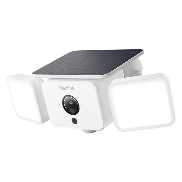 Camera supraveghere wireless IP WiFi cu panou solar Reolink All-in-One Floodlight F310B, 4MP, 2.3mm, IR 10 m, PIR 10 m, 3W, microfon si difuzor, acumulator 7800mAh, night vision color, slot card, detectie smart
