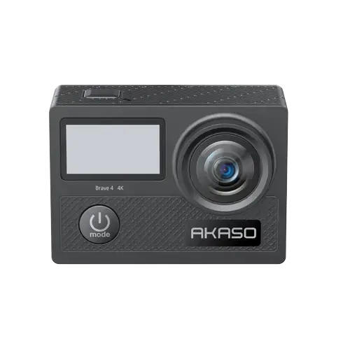 Camera video de actiune AKASO® BRAVE 4, UltraHD 4K/30FPS/20MP, Giroscop/EIS, Unghi Reglabil 170°, Waterproof, Doua Baterii 1050mAh, USB-C, Zoom Digital 5X, Time Lapse, Telecomanda 2.4G, Kit Accesorii Inclus (Negru)