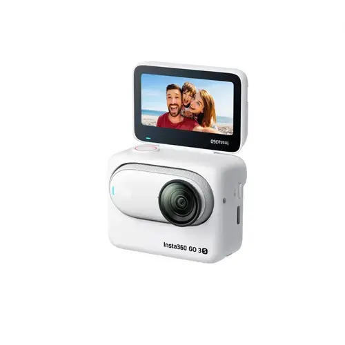 Camera video de actiune Insta360 GO 3S, 4K, 128GB, Ecran tactil flip 2.2inch, Wi-Fi, Bluetooth, Voice Control 2.0, Waterproof IPX8, Editare AI (Alb)