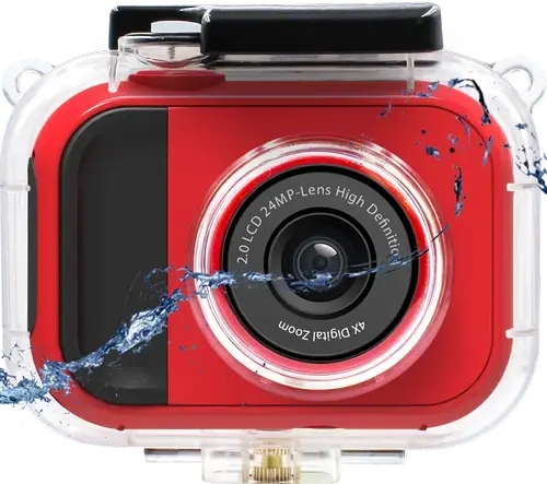Camera video de actiune Lamtech LAM111993 2in1, 24MP, Full HD, Ecran IPS 2inch, Zoom digital 4X, Carcasa Waterproof (Rosu)