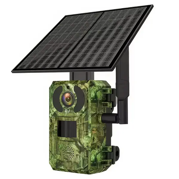 Camera video de vanatoare cu panou solar, H104G, 4MP, 4G, baterie 7800mAh, panou solar 6W, raza actiune pe timp de noapte 25 m, IR, vizionare nocturna, detectarea miscarii, IP66, camuflaj