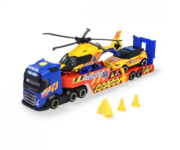 Camion de salvare Volvo cu elicopter Airbus H160 si masinuta XC40 Dickie