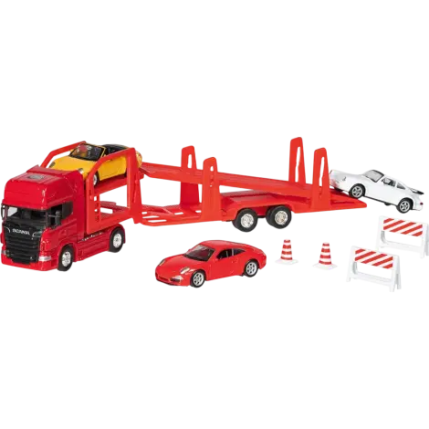 Camion die-cast transportor de masini Scania V8, scara 1 la 60-64, lungime 29 cm