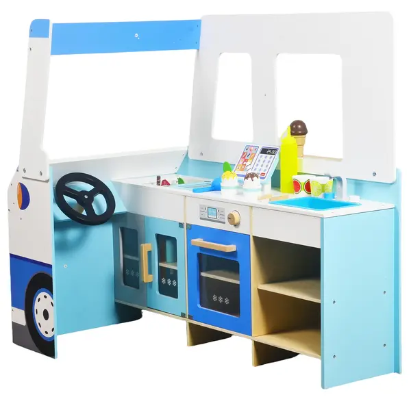 Camion din lemn pentru înghețată Smart Baby - Mare, cu accesorii