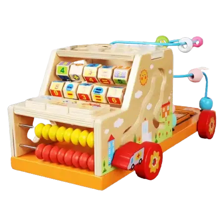 Camion Multifunctional din Lemn pentru Copii - Jucarie Educationala si Interactiva