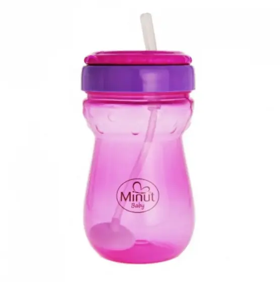 Cana anticurgere Minut Baby cu pai mobil 360 ml roz