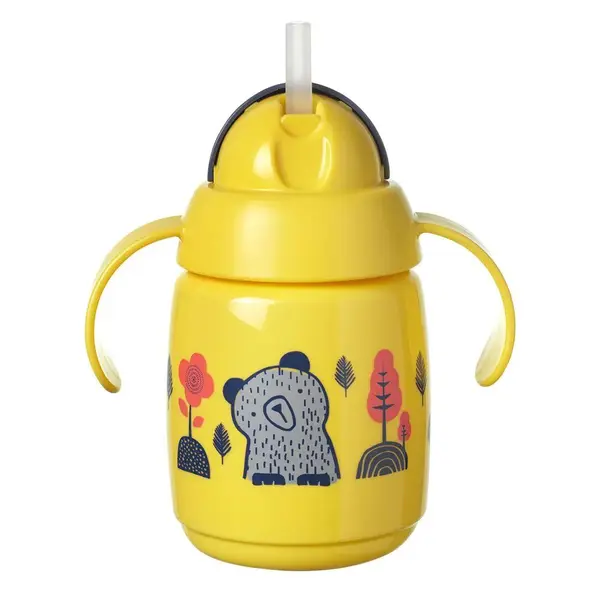 Cana antivarsare cu pai Tommee Tippee Superstar 300 ml 6 luni + Yellow