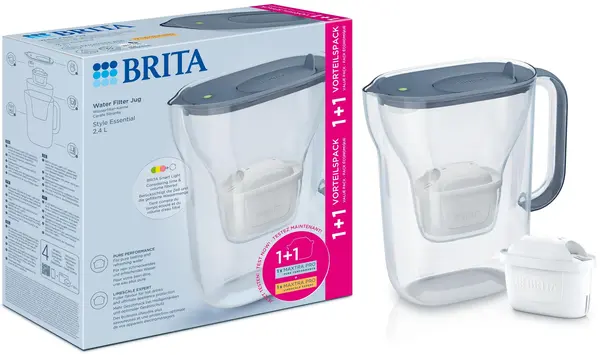 Cană BRITA - Style Cool Essential, LED, 2.4 l, cu 2 Maxtra Pro, albastru de piatră
