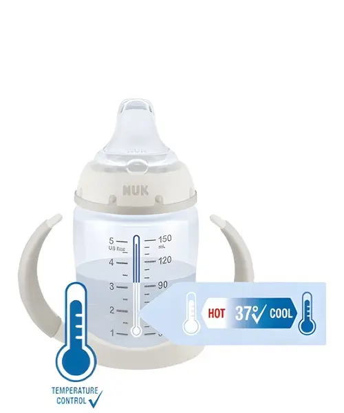Cana cu cioc din silicon Nuk First Choice 150 ml 6-18 luni Alb