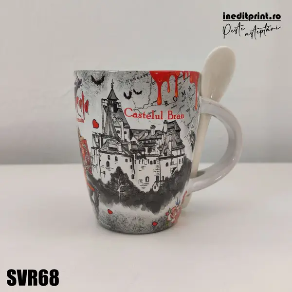 Cana cu lingurita Dracula SVR68 Cana cu interior si lingurita alba, 10.5 cm