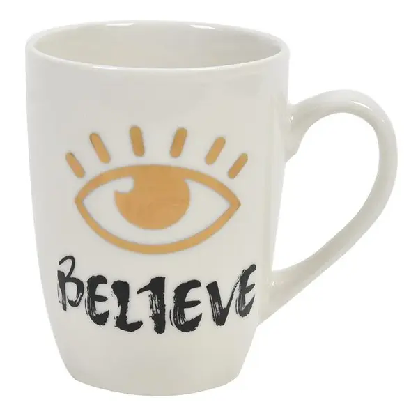 Cana cu mesaj motivational Believe,portelan,alb,350 ml