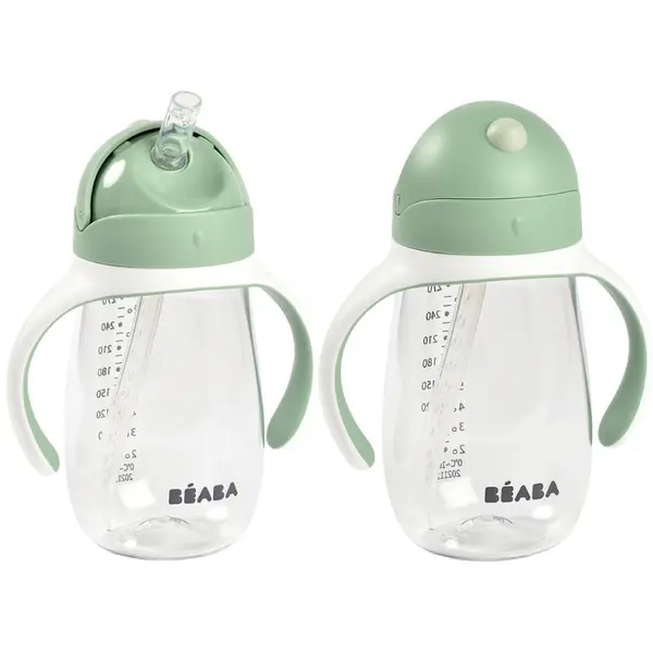 Cana cu pai din tritan Beaba 300 ml Sage Green