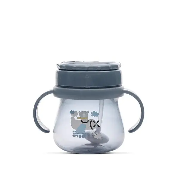 Cana cu toarte, sistem de baut din orice pozitie, cu pai flexibil, 12 luni+, 250 ml, My Friend, Cameo Blue