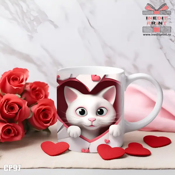 Cana Cute kitty CP97 Interior si toartă portocalie