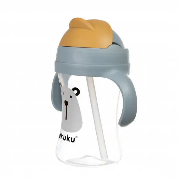 Cana de antrenament cu pai Akuku Bear 300ml,anti-varsare,capac mobil ce impiedica murdarirea paiului,materiale sigure fara BPA,manere confortabile