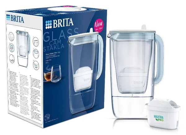Cană de filtrare apă BRITA - Glass 1050452, MAXTRA PRO, albastru deschis