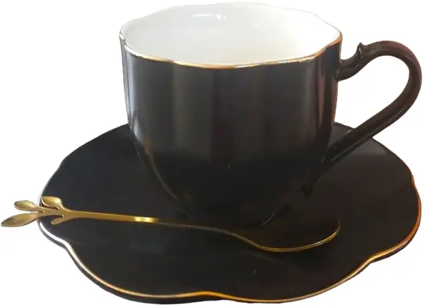 Cană de porțelan Curly - Black, 200 ml,