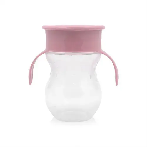Cana de tranzitie anti-varsare, Lorelli, sistem de baut din orice pozitie 360 grade, 12 luni+, forma ergonomica, capac protectie, 270 ml, Pink
