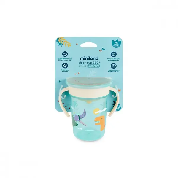 Cana de tranzitie, antiscurgere Miniland Jurassic 270 ml