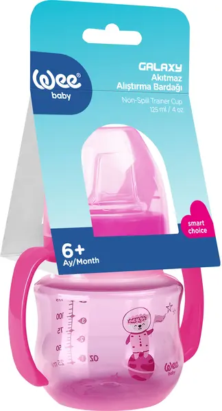 Cană de tranziție cu mânere Wee Baby - Galaxy, PP, 125 ml, roz