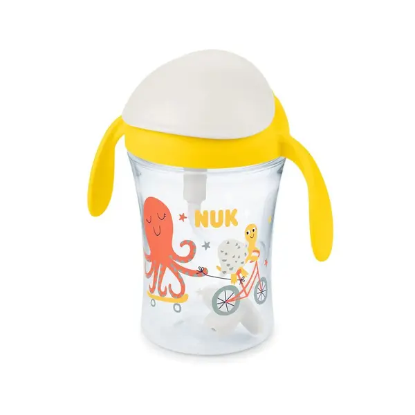 Cana de tranzitie cu pai si manere Nuk Motion Cup 230 ml galbena 8 luni+