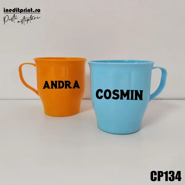 Cana din plastic personalizata cu nume CP134 Portocaliu