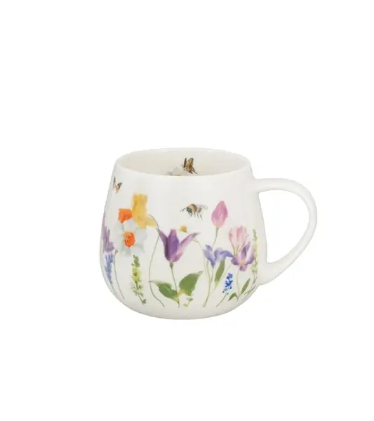 Cana din portelan 430 ml, model flori de camp si albine, MAY
