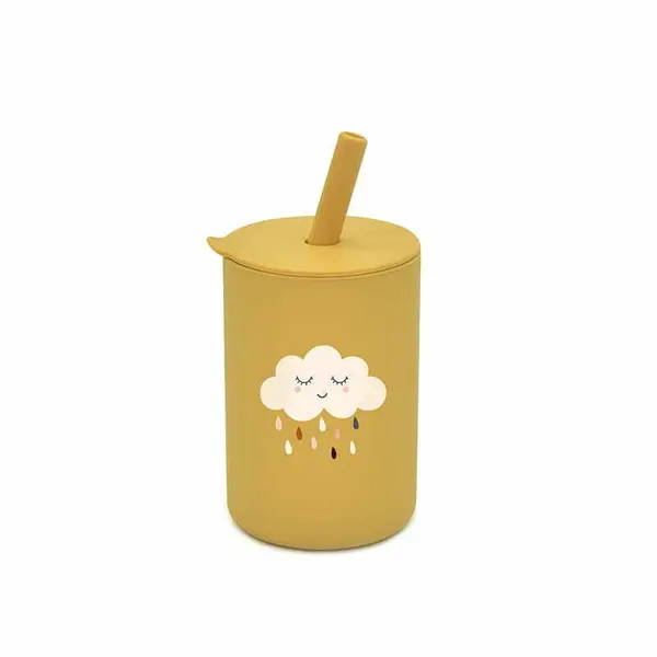 Cana din silicon, Bocioland, Cu pai, 150 ml, Fara BPA, 6 luni+, Cloud