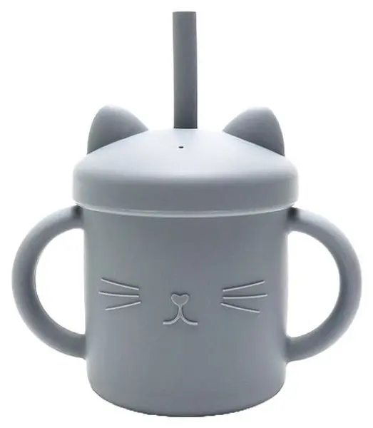 Cană din silicon cu mânere și paie Lorelli - Natural, Grey