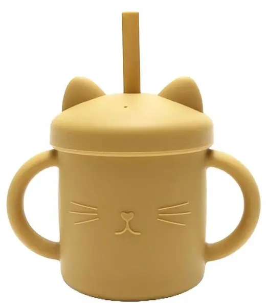 Cană din silicon cu mânere și paie Lorelli - Natural, Yellow