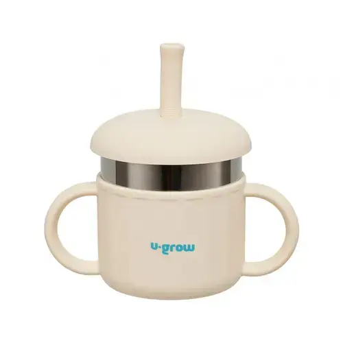 Cana din silicon cu pai si interior din inox, 220 ml, U-Grow UG-SCT01WH