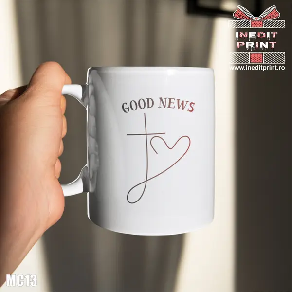 Cana GOOD NEWS MC13 Alb cu interior si toarta Visinie