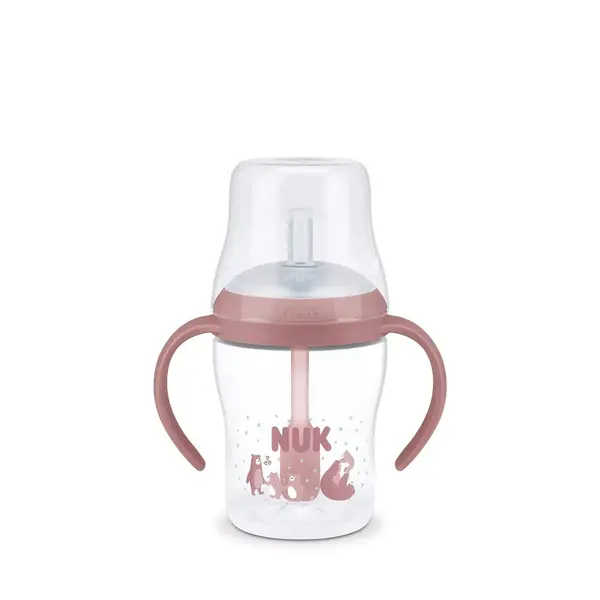 Cana Invatare cu Pai NUK Perfect Match 150 ml Control Temperatura Roz Ursulet