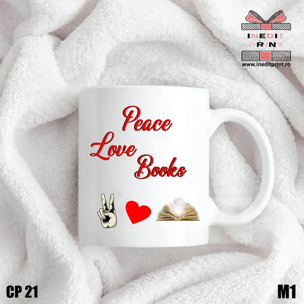 Cana Peace, Love, Books CP21 Interior si toartă albastră