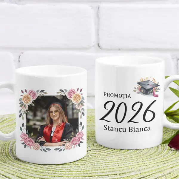 Cana personalizata Absolvent CP172 Interior si toartă vișinie
