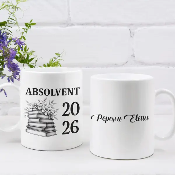 Cana personalizata Absolvent CP173 Interior si toartă albastră