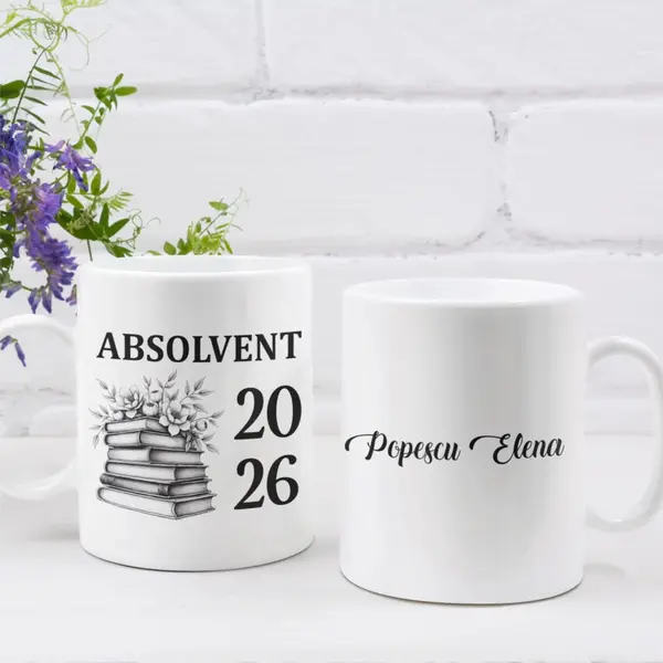 Cana personalizata Absolvent CP173 Interior si toartă portocalie