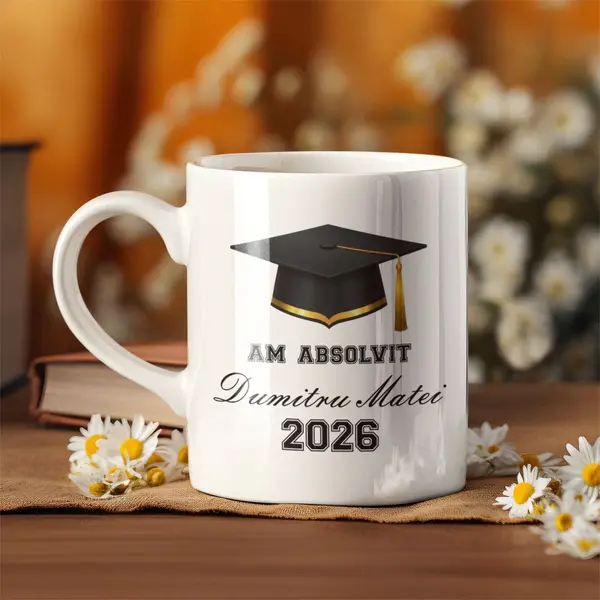Cana personalizata Absolvent CP175 Interior si toartă albastră