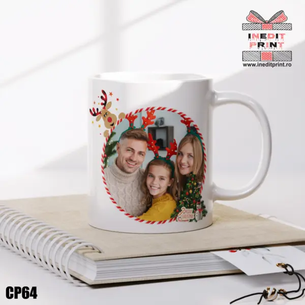 Cana personalizata Craciun poza și text CP64 Termosensibilă albastră