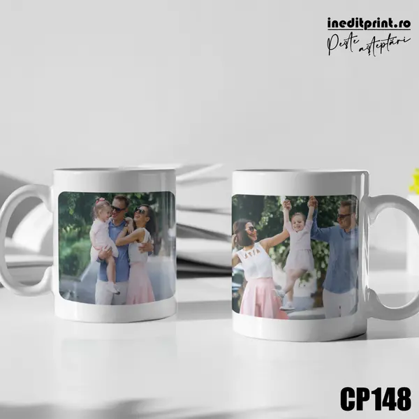Cana personalizata cu 2 poze CP148 Termosensibila albastra