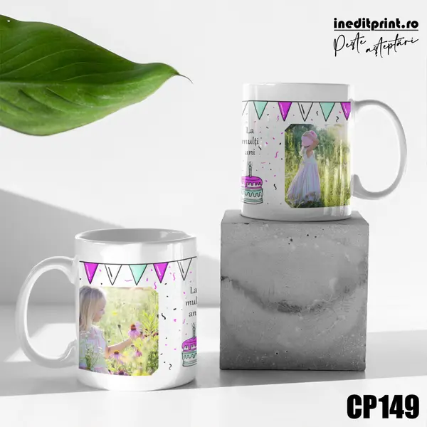 Cana personalizata cu 2 poze si text CP149 Termosensibila albastra