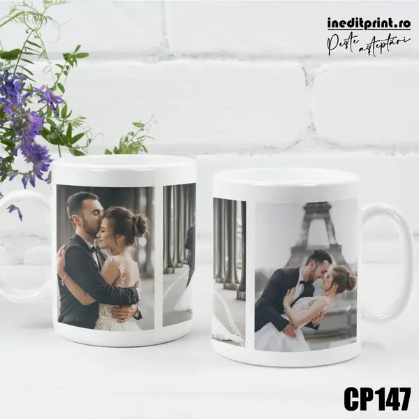 Cana personalizata cu 3 poze CP147 Termosensibila rosie