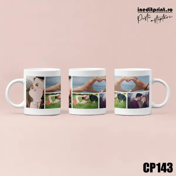 Cana personalizata cu 4 poze CP143 Termosensibila rosie