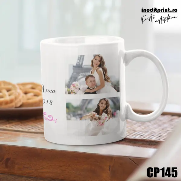 Cana personalizata cu 4 poze si text CP145 Termosensibila rosie